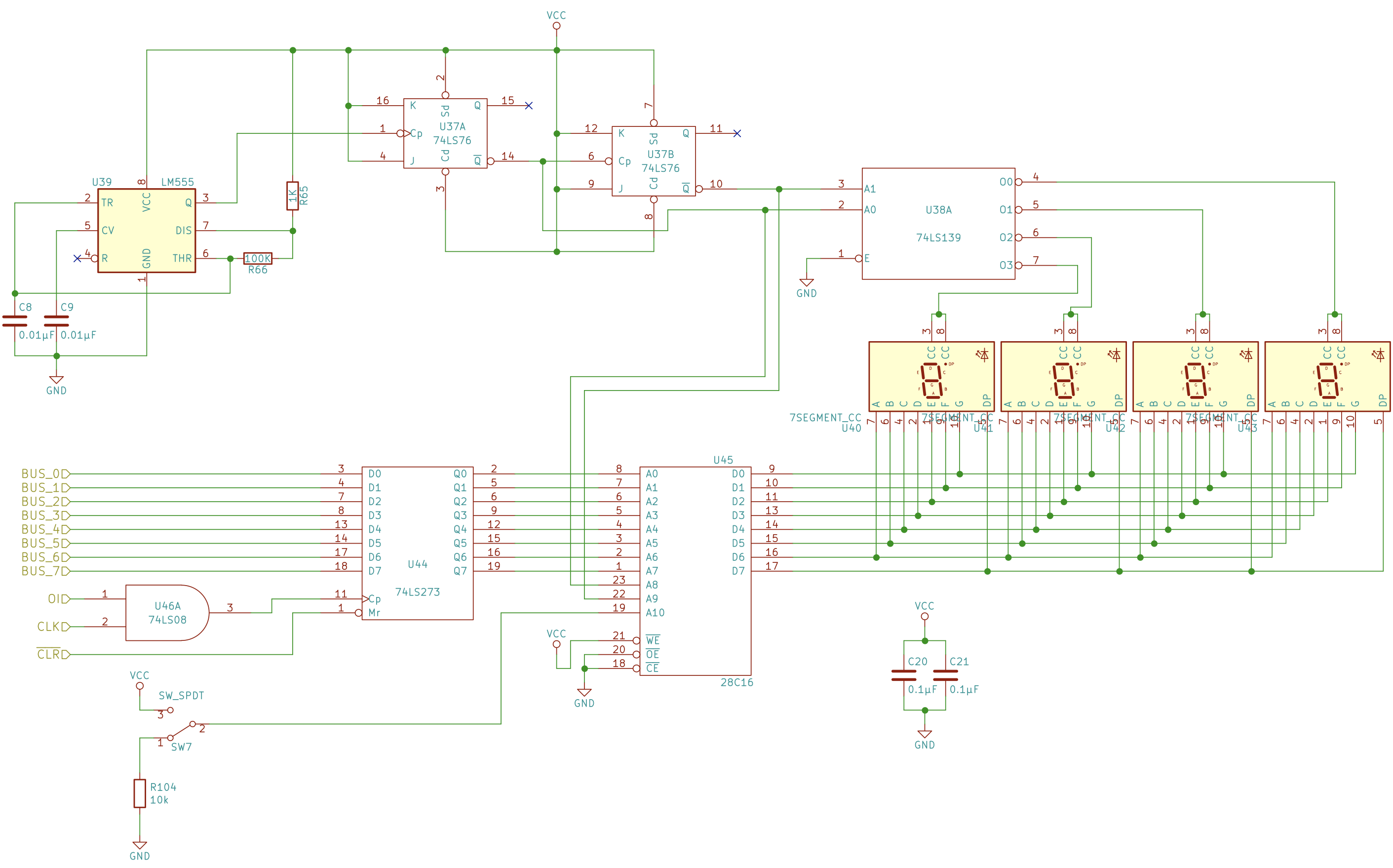 Schematic of the output register driving a 7-segment display via a lookup-table EEPROM.