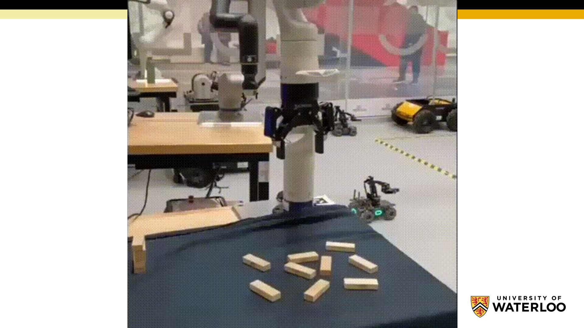Kinova Gen3 arm with Jenga blocks in the UWaterloo Robohub