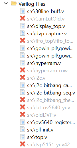Tree of Verilog source files showing the modules I shipped and the experiments I cut.
